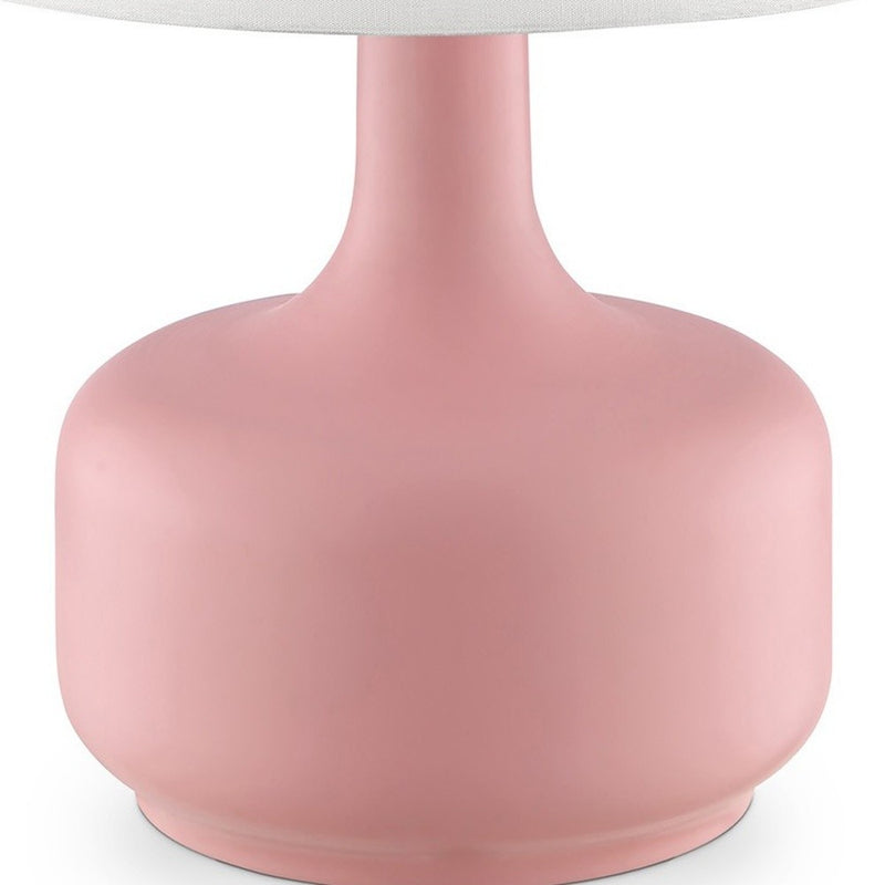 17" Pink Metal Bedside Table Lamp With White Shade