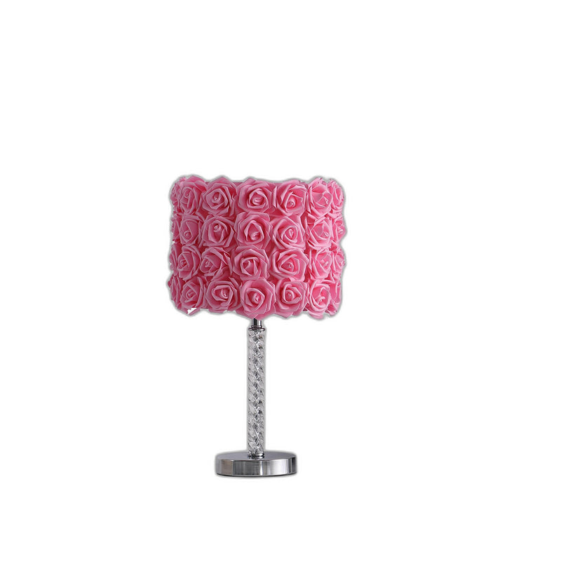 18” Pink Roses Acrylic And Metal Table Lamp