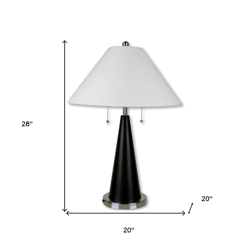 28" Black Metal Bedside Table Lamp With White Shade