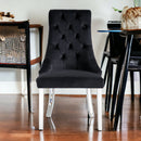 Set of Two Tufted Black and Clear Upholstered Velvet Dining Side Chairs