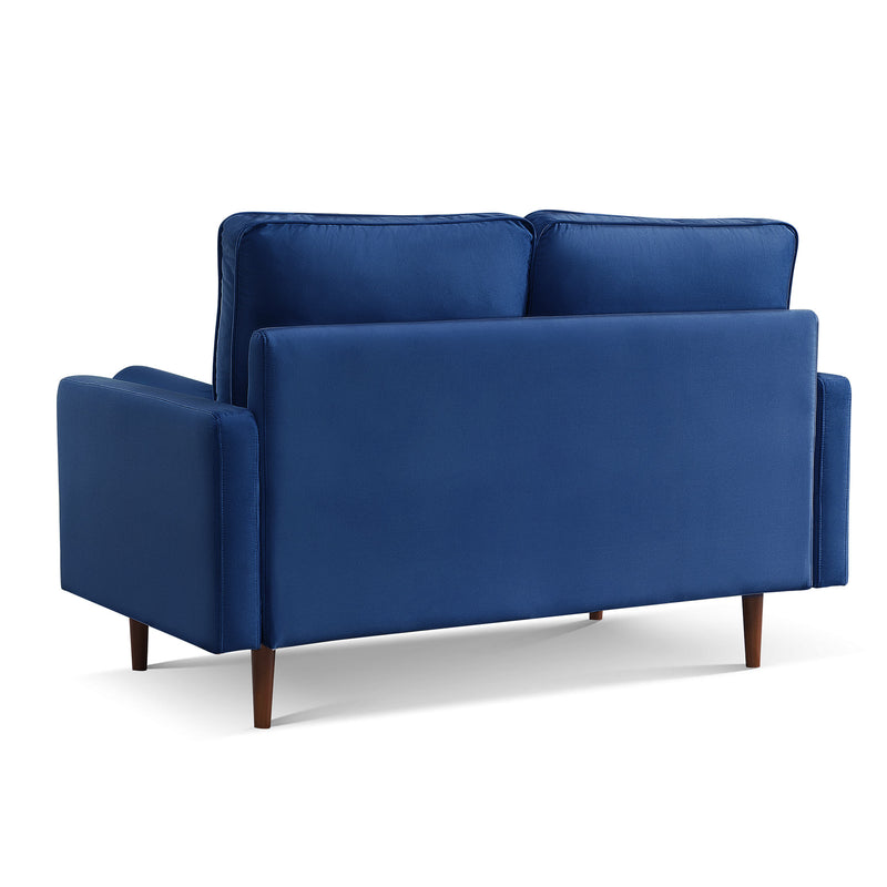 57" Blue and Dark Brown Velvet Love Seat and Toss Pillows