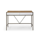 43" Natural and Bronze Writing Desk With Two Drawers