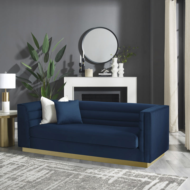 84" Navy Blue Velvet Sofa