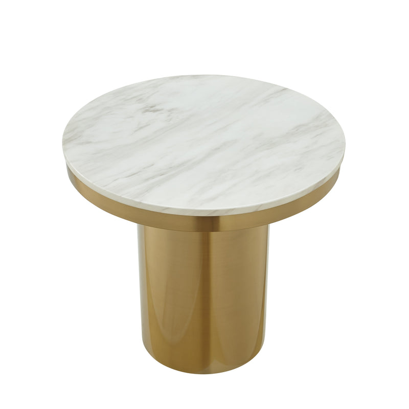 22" Gold and White Genuine Marble Round End Table
