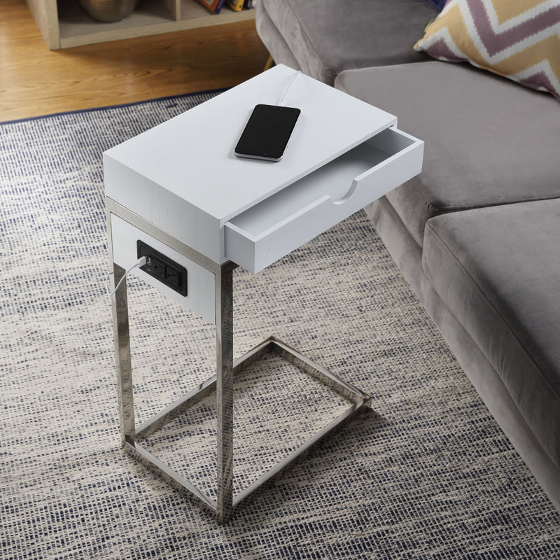 26" Silver Metallic and Black Veneer End Table with Drawer