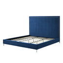 Navy Blue Solid Wood Queen Upholstered Velvet Bed with Nailhead Trim
