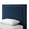Navy Blue Solid Wood Twin Upholstered Velvet Bed with Nailhead Trim