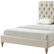 Beige Solid Wood Queen Tufted Upholstered Linen Bed with Nailhead Trim