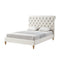 Cream Solid Wood King Tufted Upholstered Linen Bed with Nailhead Trim