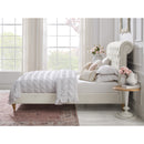 Cream Solid Wood King Tufted Upholstered Linen Bed with Nailhead Trim