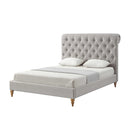 Gray Solid Wood Twin Tufted Upholstered Linen Bed with Nailhead Trim