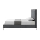 Gray Solid Wood Full Upholstered Velvet Bed with Nailhead Trim