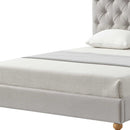 Gray Solid Wood King Tufted Upholstered Linen Bed with Nailhead Trim