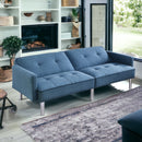 85" Blue Polyester Blend and Silver Convertible Futon Sleeper Sofa and Toss Pillows