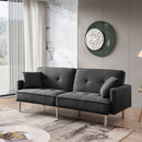 85" Dark Gray Polyester Blend and Silver Convertible Futon Sleeper Sofa and Toss Pillows