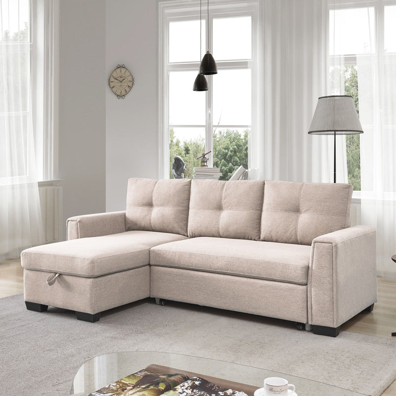 92" Beige Polyester Blend and Black Convertible Futon Sleeper Sofa